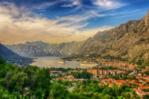 Montenegro. Bay of Kotor (Gulf of Kotor, Boka Kotorska) and walled old city - general view from St. John's Fortress.