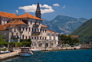 Adriatic old city, sea-front in Perast, Kotor bay, Montenegro