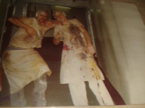 The photo in dad's album is titled '2 confectioners after pie fighting'